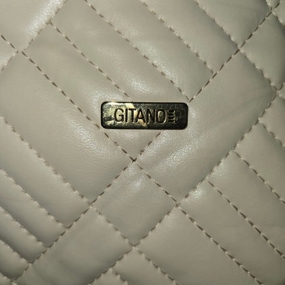 Vintage 1980s Gitano Accessories Off White Quilted Vegan Leather Shoulder Bag To - Picture 4 of 5